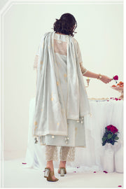 Grey Pure Cotton Foil Print With Embroidery Work Fancy Salwar Suit